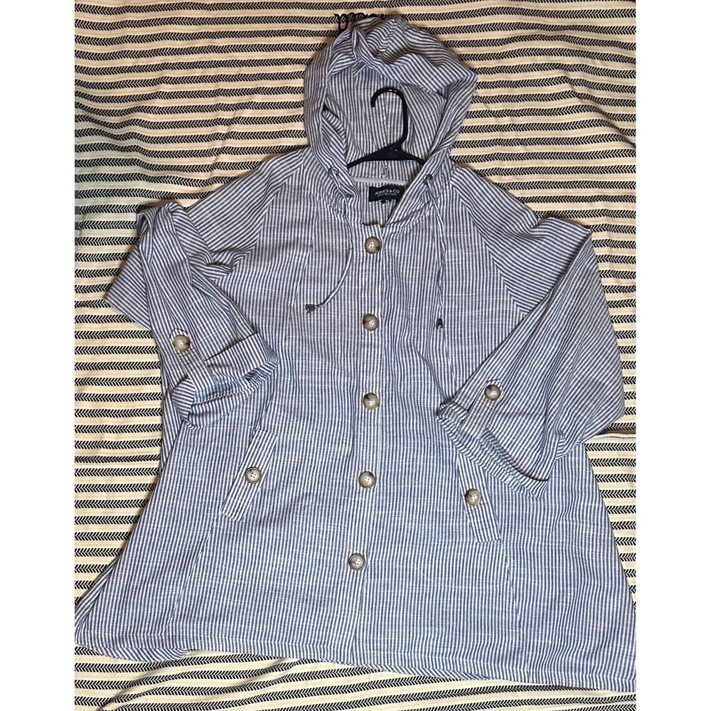 Jones and CO Womans Striped White and BluenUtility Jacket‎ in 3x